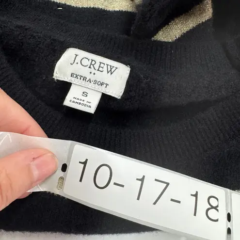 J.Crew  Sweater Womens Small Black Shimmer Striped Crewneck Black Extra-Soft Yarn