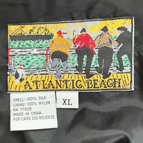 Vintage 80s Atlantic Beach 100% Silk Safari Animal Lightweight Bomber Jacket, XL Tan