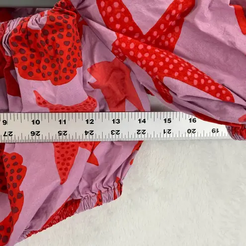 Farm Rio Womens Crop Top Red Starfish Lobster Print Short Puff Sleeve Sz S