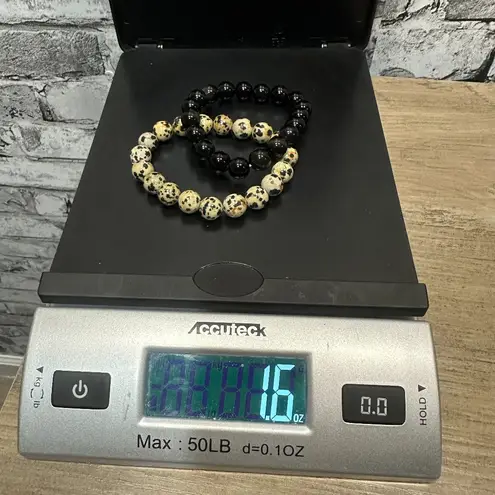 EUC Beaded Bracelet Set Black & Tan with Gift Box