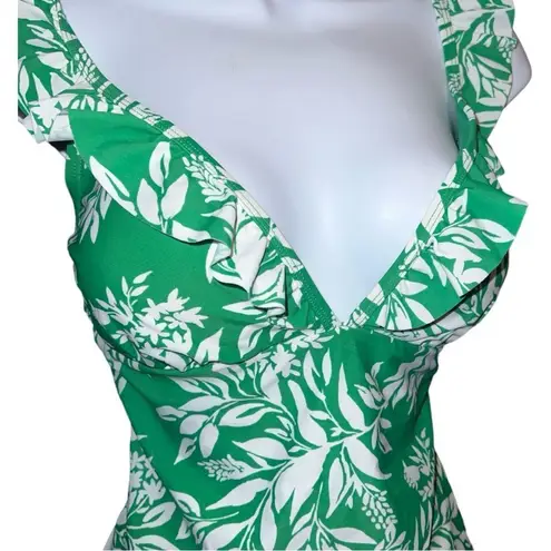 Profile  modern white and green tropical floral design one piece! New