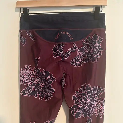 The Upside Leggings Floral Print Maroon US 6 Drawstring Stretch Anthropologie Blue