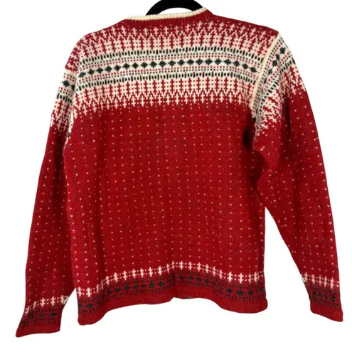 Woolrich Vintage Wool Winter Tree Red Fair Isle Zip Cardigan Women's Size Small