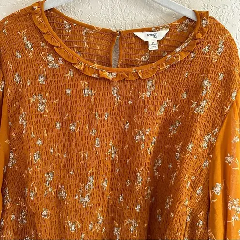 Terra & Sky  Women's Plus Size Long Sleeve Smocked Top 3X NWT Mustard Yellow