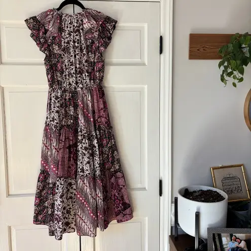 Ulla Johnson Asis Dress Midi Patchwork Size 8 in Fuchsia