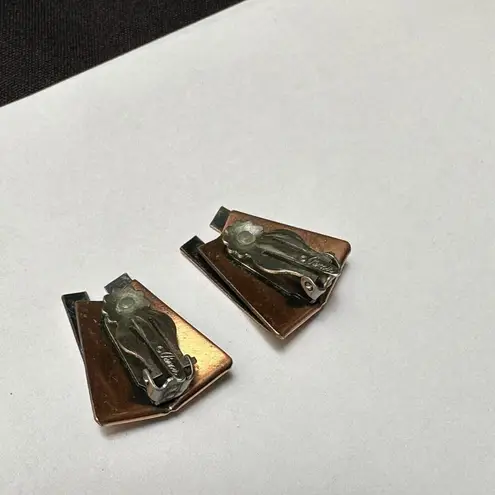 Renoir Oxidized Copper Modernist Clip On Earrings Signed