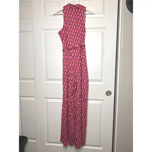 Diane Von Furstenberg ‎ DVF NWT Jumpsuit Geometric Print Sleeveless Belted Pink M