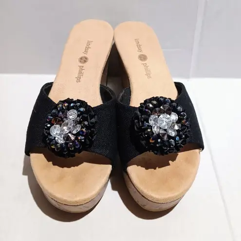 Lindsay Phillips Black Devon Wedge Sandals-Size 7-Interchangeable Clips-Lalita
