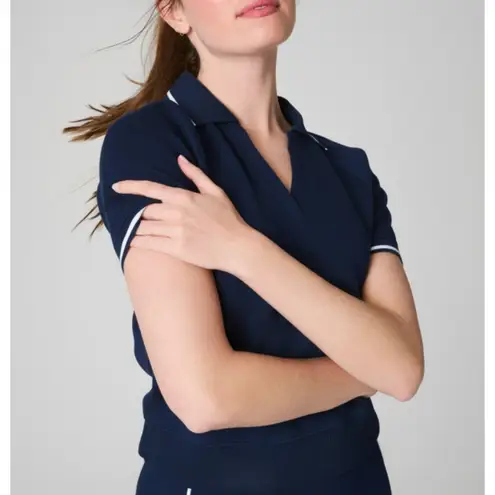 Spanx  AirEssentials Pique Polo Top Timeless Navy Striped Sporty V-Neck Textured - Image 7