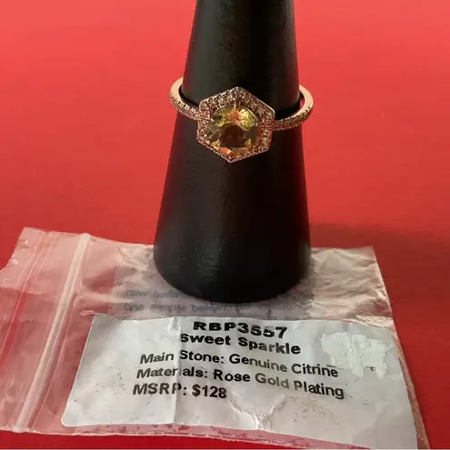 Bomb Party RBP3557 “Sweet Sparkle” Genuine Citrine on RoseGold Sz 10.5 Ring NWOT