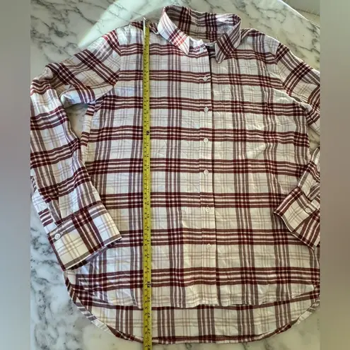 Treasure & Bond NWT Plaid long Sleeve Boyfriend Shirt Size Small Cream Burgundy