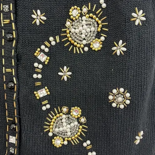Yarnworks Vintage 80's Large Black and Yellow Beaded Embroidered Sweater Vest