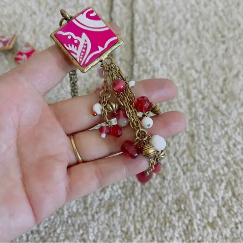 Coldwater Creek Vintage  cherry pink glasses necklace and earrings set