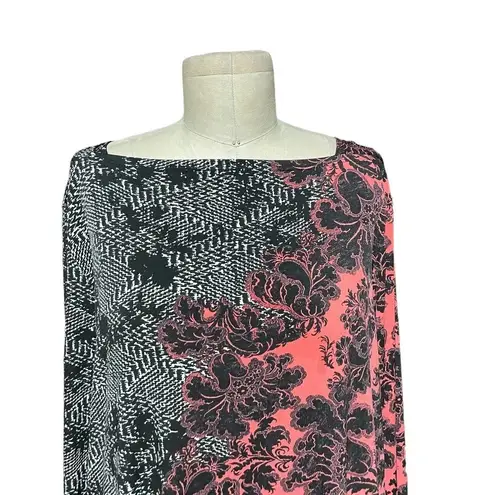 Clara Sun Woo Floral Print Tunic Black Red Pink Floral Lace Print Size Medium