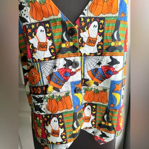 Vintage 90s Basic Editions Halloween print cotton vest, size large Black