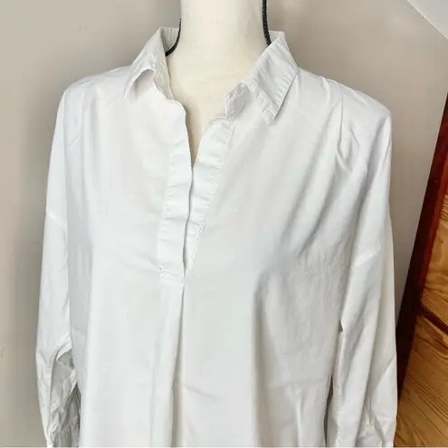 Magaschoni White Long Sleeve Popover Split Neck Tunic Shirt Top Blouse Medium