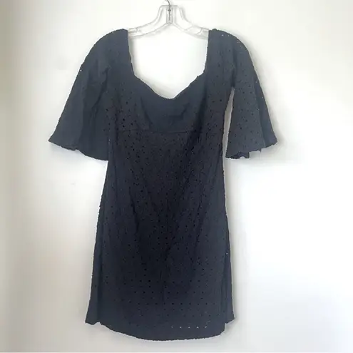 Free People Sophia Black Eyelet Off The Shoulder Boho Mini Dress S