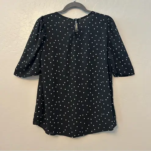 Downeast ⭐️ black with white stars print pleated puff sleeve blouse size large
