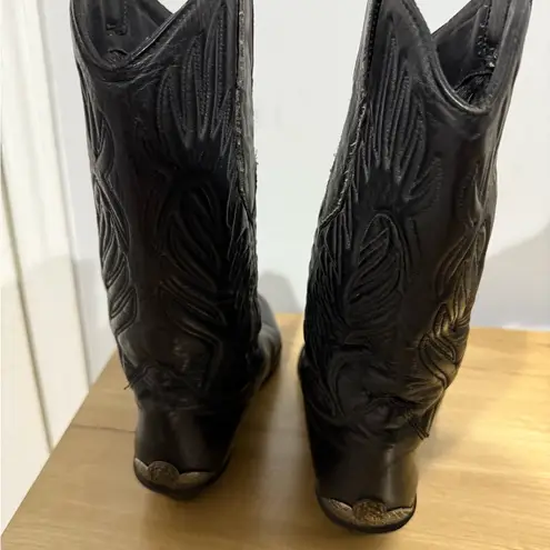 Zodiac Womens Size 7.5 M Western Boots - Black Leather Metal Toe & Heel Plates