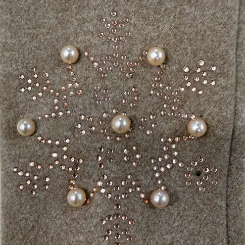 Elegant Khaki Gloves with Pearl Beads Tan