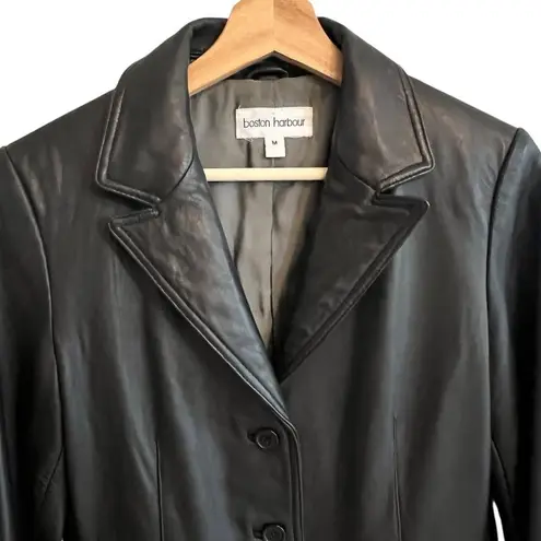 Boston Harbour Womens Black Leather Jacket Size M Moto Baddie Biker Neutral Size M