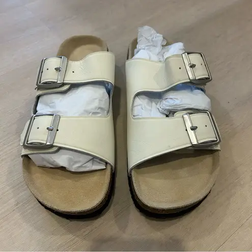 Quince Napa Leather Double Buckle Slide, Bone, 9