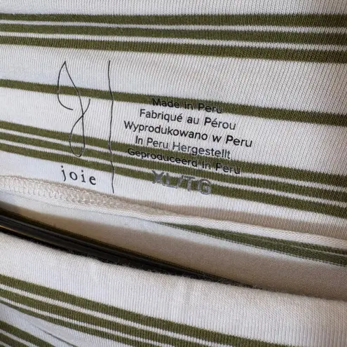 Joie Striped Boat Neck Tee Top White Olive Green XL/TG Short Sleeve