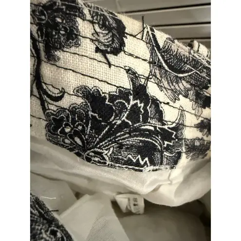 Zimmermann Zimmerman Linen Black White Floral Print Tie Waist A-Line Mini Skirt Size 4