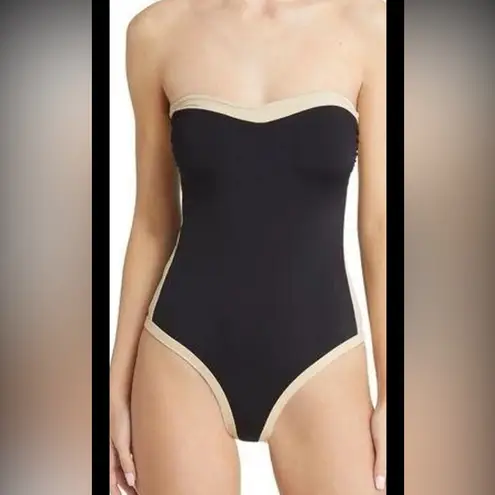 VERO MODA NEW Rachel Strapless Classic black and tan one piece swim suit XS