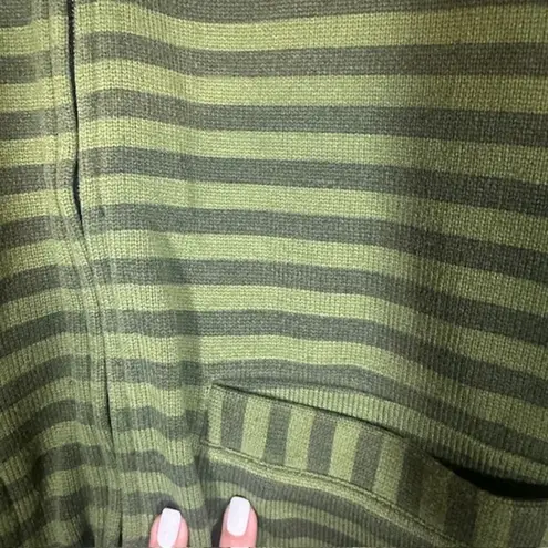 KAVU Green Striped Collared Long Sleeve Full Zip Knit Sweater Jacket Women Sz XL