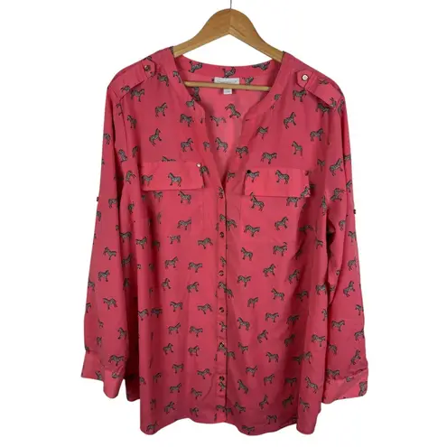 Charter Club Zebra Print Button Down Shirt Size 3X Pink Long Sleeve Lightweight