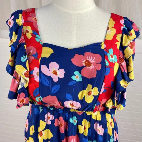 White Birch Empire Waist Flutter Sleeve Tie Back Bold Floral Mini Dress 1X New