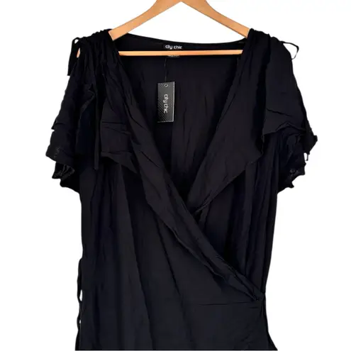 City Chic Imogen Wrap Hi-lo Midi Dress in Black size XXL/24 Split Sleeve NWT