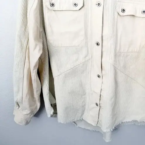 THREAD & SUPPLY | Ivory Ecru Corduroy Shacket Shirt Jacket Button Raw | Small