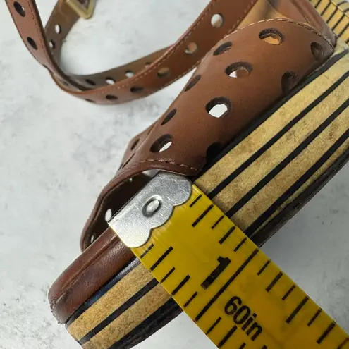 Fendi  Brown Perforated Ankle Strap Platform Sandals US 9.5 Striped Heel