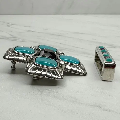 Blue Purple Cross Belt Buckle Statement Silver Tone ✨