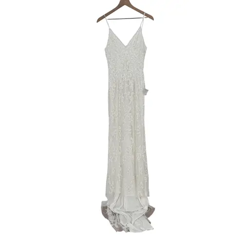 Lulus Everlasting Passion White Sequin Beaded Backless Maxi Dress Size M Size M