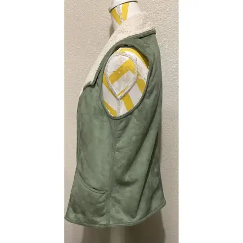 Denim & Company Faux Suede Sherpa Vest Olive Green Size‎ Small NEW