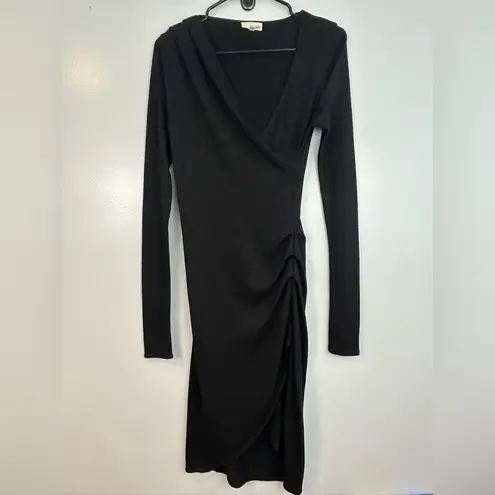 Wilfred Free Aritzia Black Long Sleeve Wrap Ruched Midi Dress Size Small