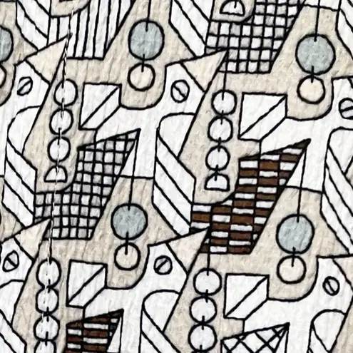 Flax Crinkled Camp Shirt Mod Print Neutral Dodo Button Front Top Size Medium