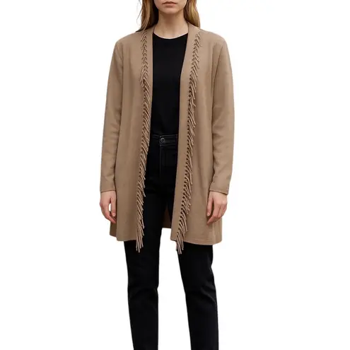 Magaschoni 100% Cashmere Fringe Trim Open Front Cardigan Brown Size XS