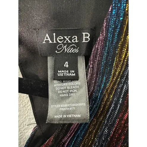 Alexa B Nites Metallic Stripe Cut Out Long Sleeve Party Dress 4 NEW with Tags