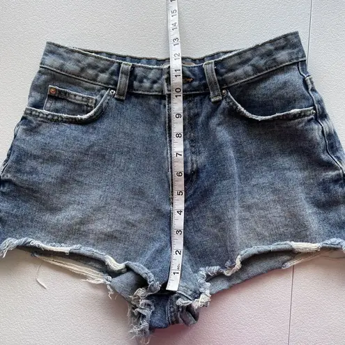 Denim & Co Jean Short Shorts Womens Sz 6 Blue Denim High Rise Distressed Raw Hem