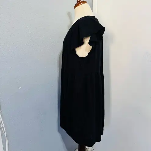 Old Navy  Women Black Gathered Loungewear V-Neck Dress Size L 100% Cotton