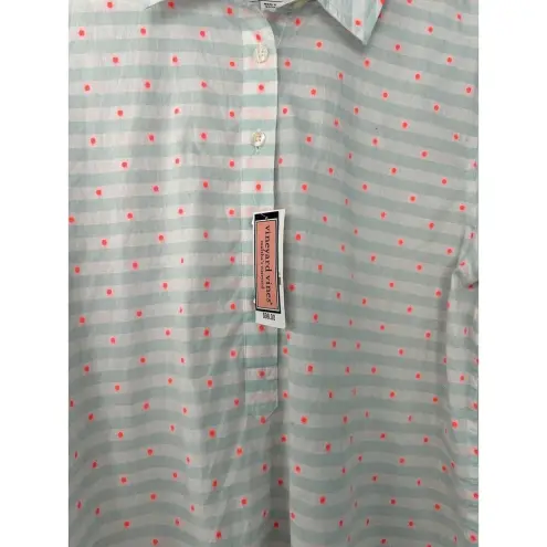 Vineyard Vines  1/2 Button Up Popover Dot Cotton‎ Shirt Womens 14 Light Blue