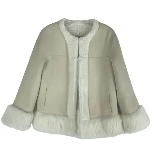 Loro Piana Collarless Fur Jacket White Lambskin Reversible Size 46 Large