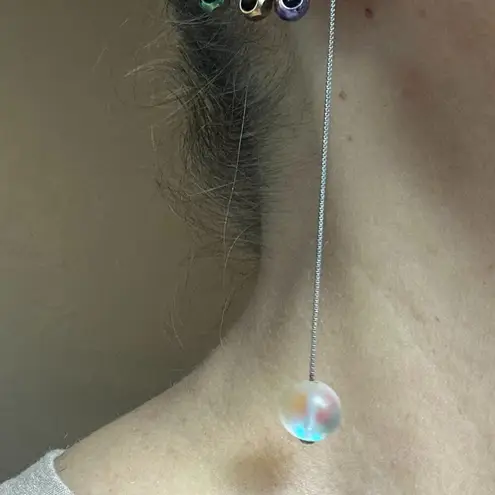 Nogu Mermaid Glass Chain Drop Threader Earrings