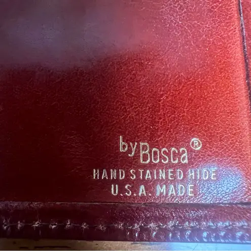 VTG Bosca Leather Hand Stained Italy Frame Wallet Clutch Checkbook Cognac NEW Brown