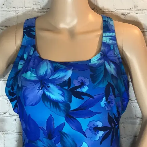 Speedo  Vintage 1990s Y2K One Piece Swimsuit Blue Floral 14