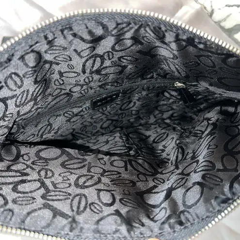 Bebe  Multi Textured Black Leather Large Zip Clutch Wrist Strap Tassel Zip 7x13”